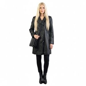 CREACIONES MALLORCA BLACK LEATHER LONG JACKET 42 WOMENS